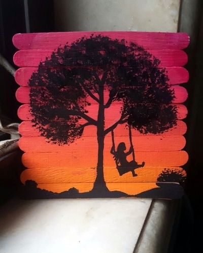 Swinging girl painting idea on Popsicle stick