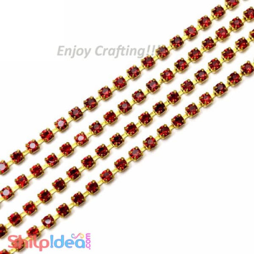 Metal Cup Stone Chain - 1 Meter - Red