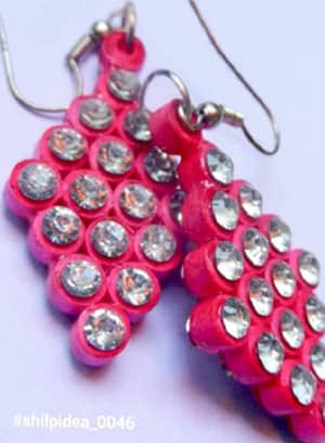 Quilled Rings Earrings Pink With Crystals