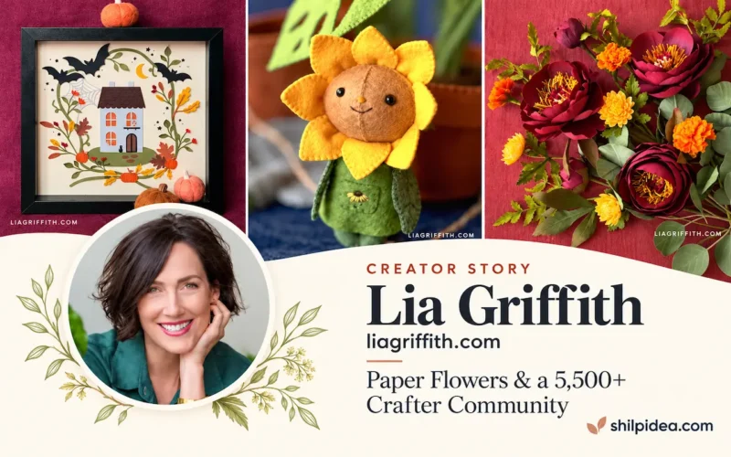 Featured image for Lia Griffith’s Creator Story on Shilpidea, highlighting her craft designs and website-reported community of more than 5,500 crafters.